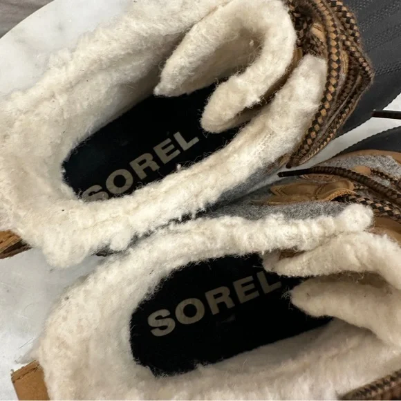 Sorel Out N’ About winter boot ankle bootie lace up duck Sherpa gray rain tan - Picture 9 of 10